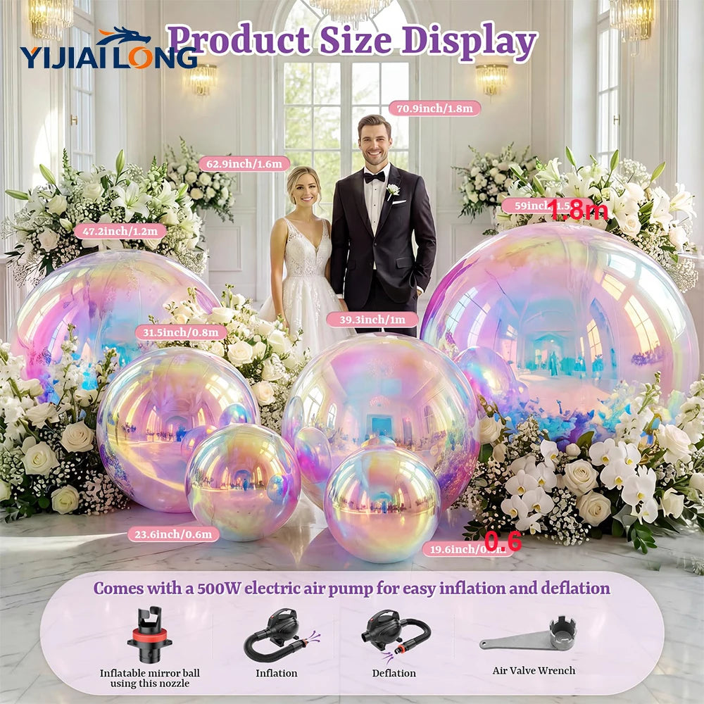 Inflatable Disco Ball | Iridescent Shine | Giant Party Prop | Set Of 6 With Pump