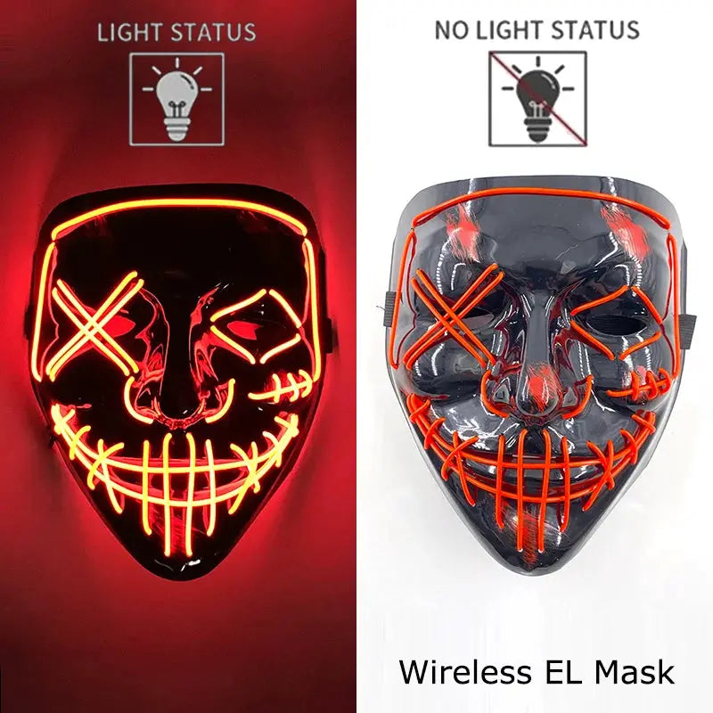 Wireless Halloween Neon LED Purge Mask Masque Masquerade Party Masks Light Grow in the Dark Horror Mask Glowing Masker - ToylandEU