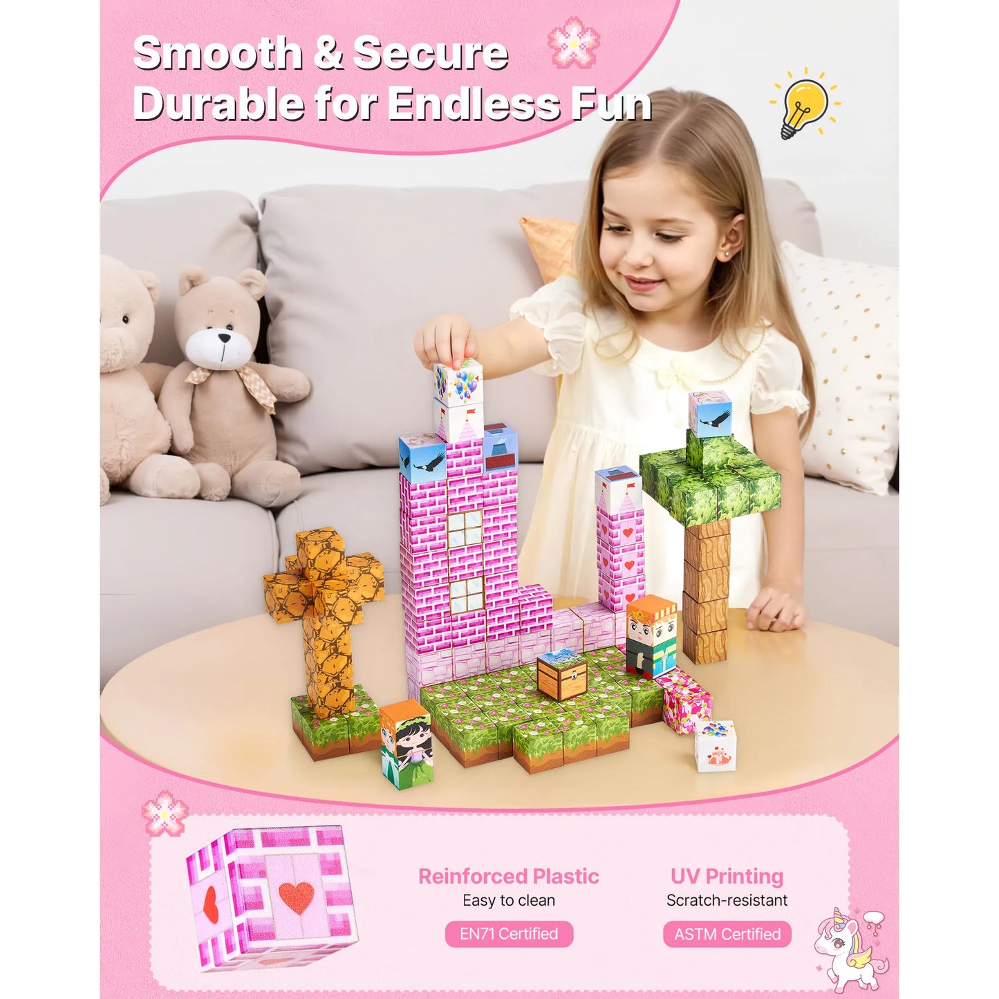 Magnetic Blocks | 100 Pieces | Princess Castle Set | STEM Montessori Toy