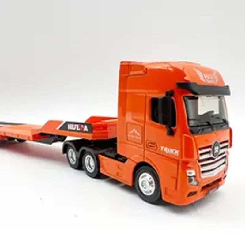 1:50 Scale  1730 Semi-Alloy Model Truck with Flat Trailer 12, Yellow/Orange - ToylandEU