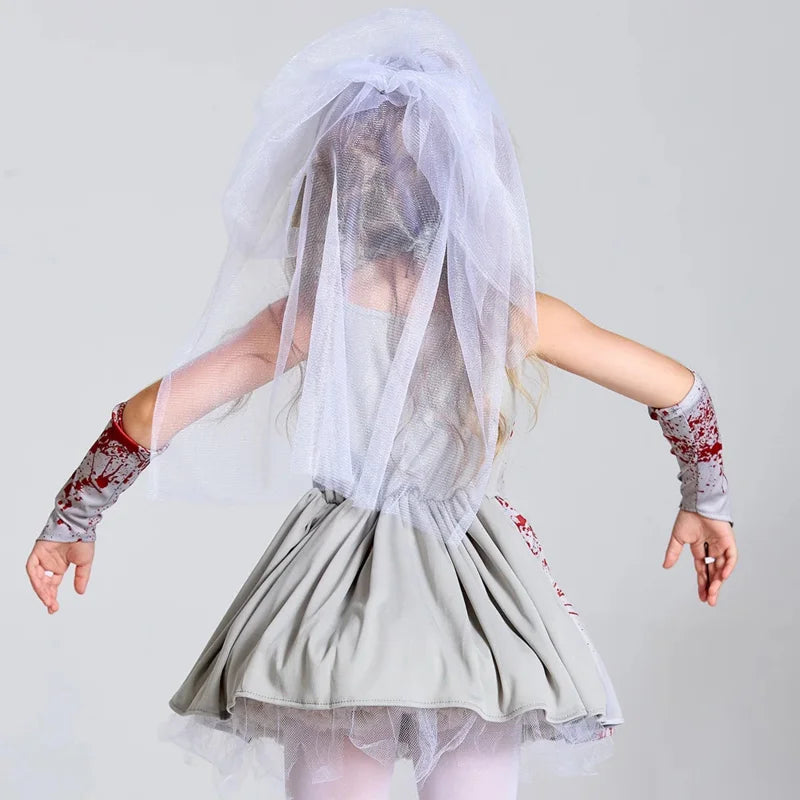 Chillingly Cute Kids Zombie Bride Costume for Halloween Fun