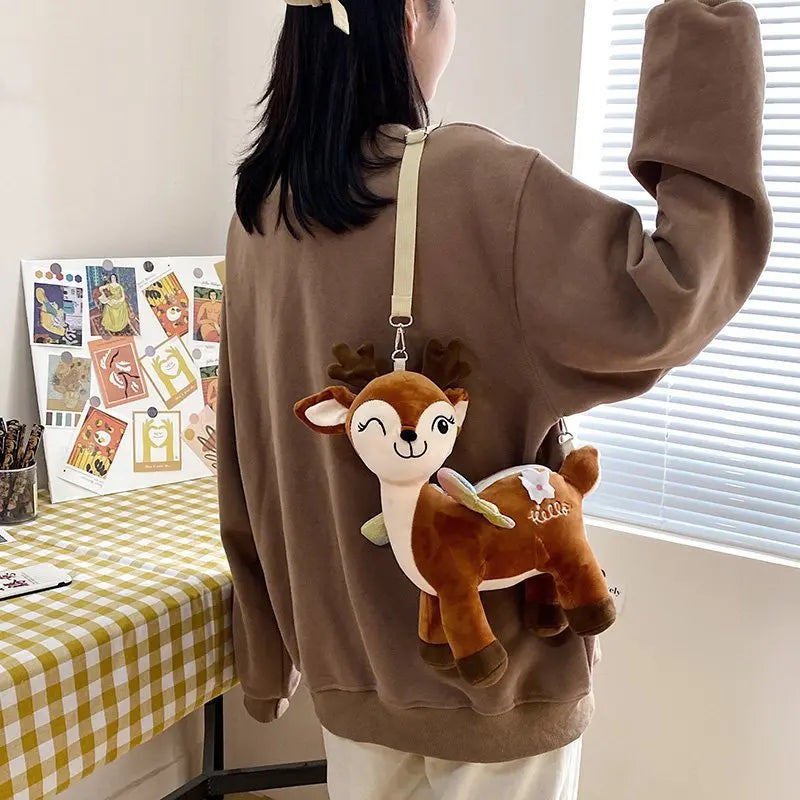 Lovely Green Brown Sika Deer Plush Doll Backpack Hugglable Stuffed Toy - ToylandEU