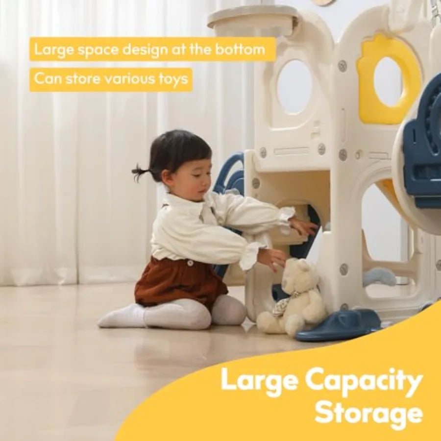 5 In 1 Toddler Slide Indoor Playset With Basketball Hoop