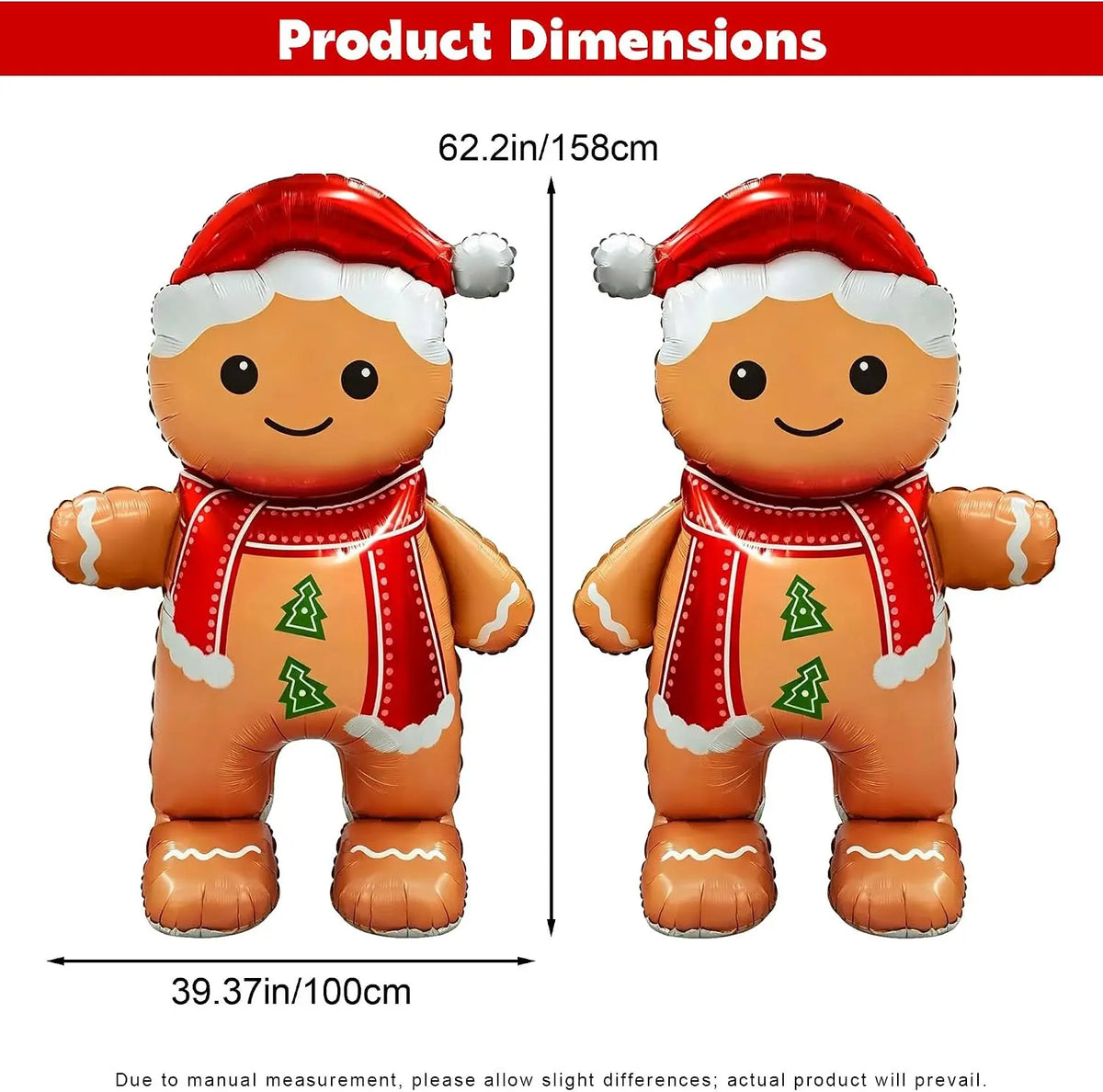 Gingerbread Balloons | 62 Inch Giant Size | Standing Support | 2 Pcs Xmas Decor