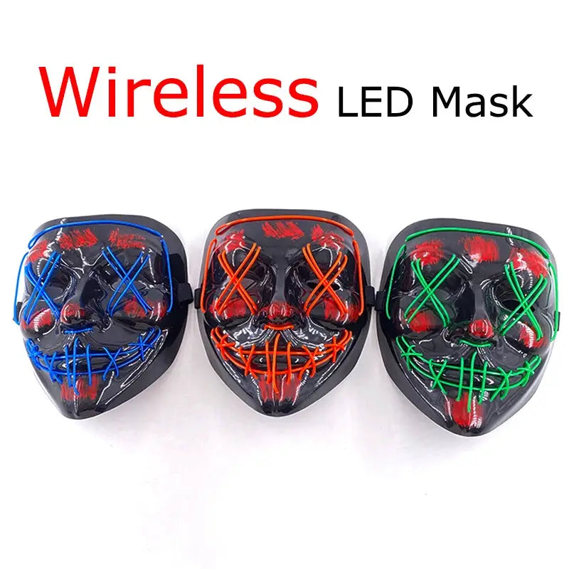 Wireless Halloween Neon LED Purge Mask Masque Masquerade Party Masks Light Grow in the Dark Horror Mask Glowing Masker - ToylandEU