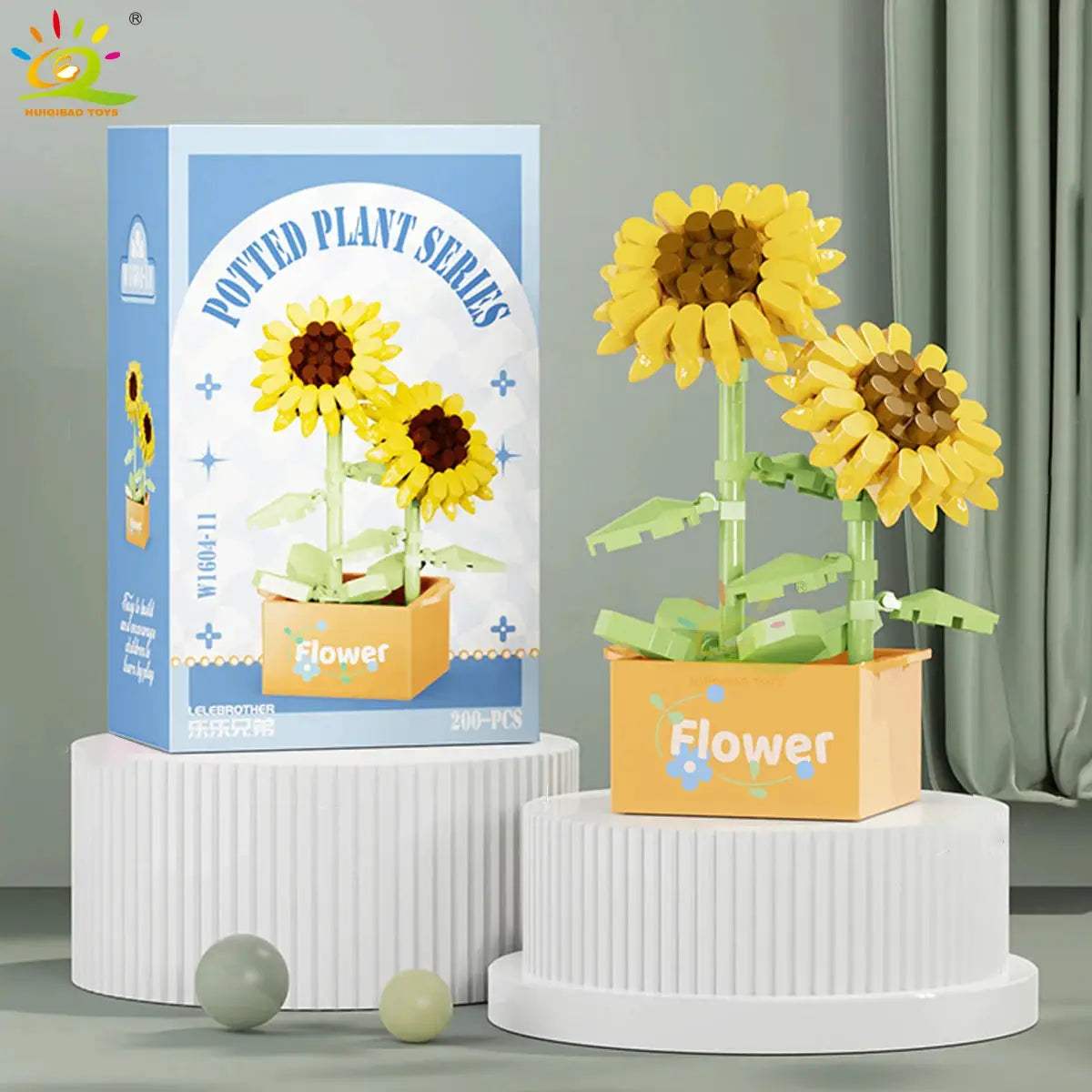 HUIQIBAO MOC Flower Succulent Potted Model Building Block DIY Eternal Bouquet Home Desk Plant Decor Brick Girl Gift Children Toy - ToylandEU