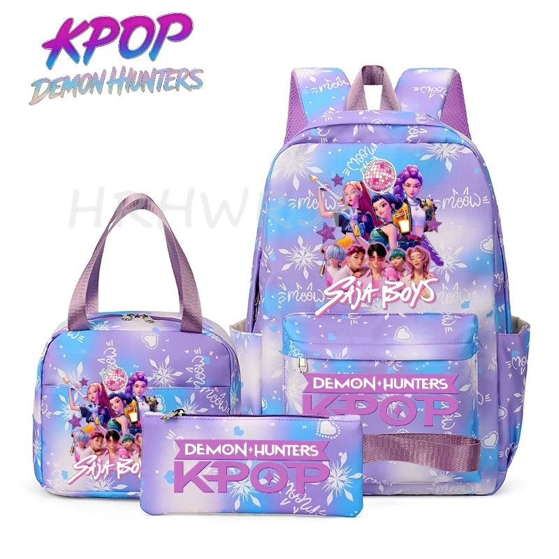 Backpack | Snow Print Kpop Demon Hunter Theme | Capacity Under 20L | 3pc Set
