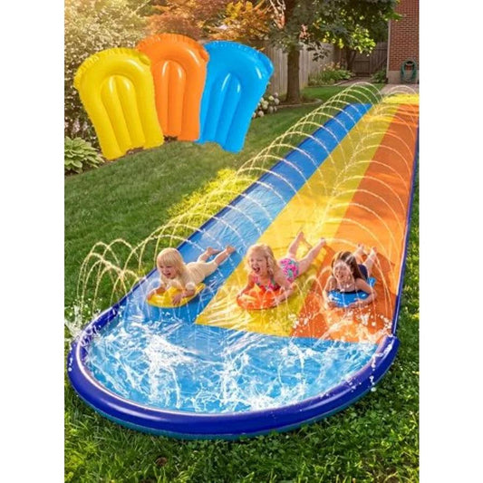 Water Slide | Triple Lane Design | PVC Construction | 22.5ft Lawn Splash Pad