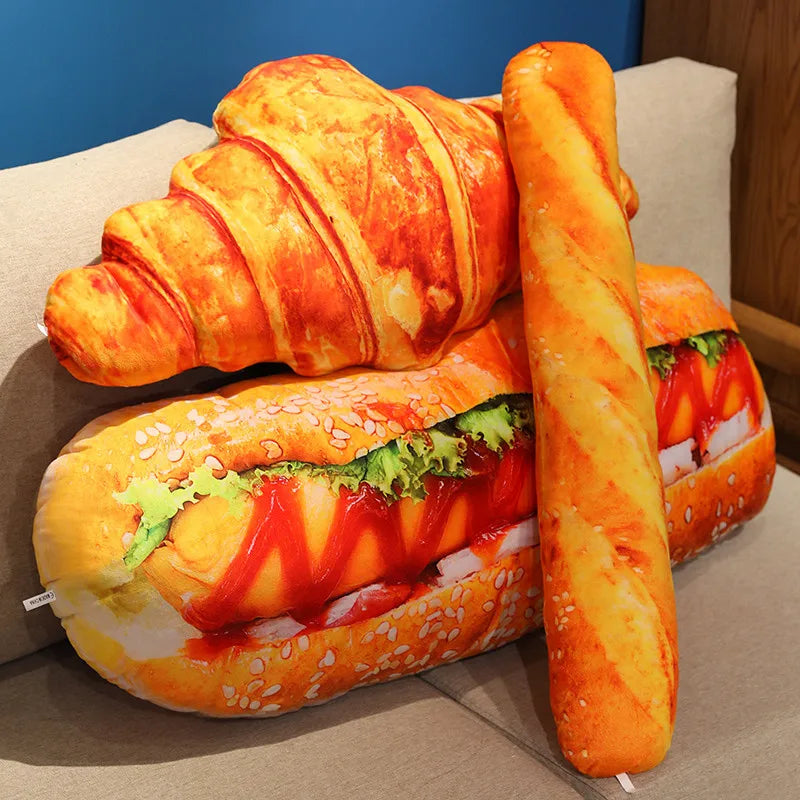 Bread Plush Toy | Multiple Styles | Cotton Filling | Baguette Croissant Hotdog
