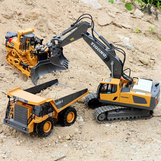 RC Excavator/Bulldozer 1/20 2.4GHz 11CH RC Construction Truck with Lights and Sounds - ToylandEU