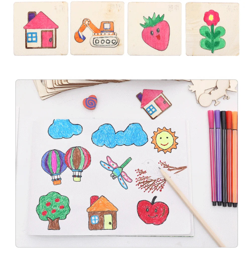 20/32Pcs Montessori Kids Drawing Toys DIY Painting Stencils Template - ToylandEU