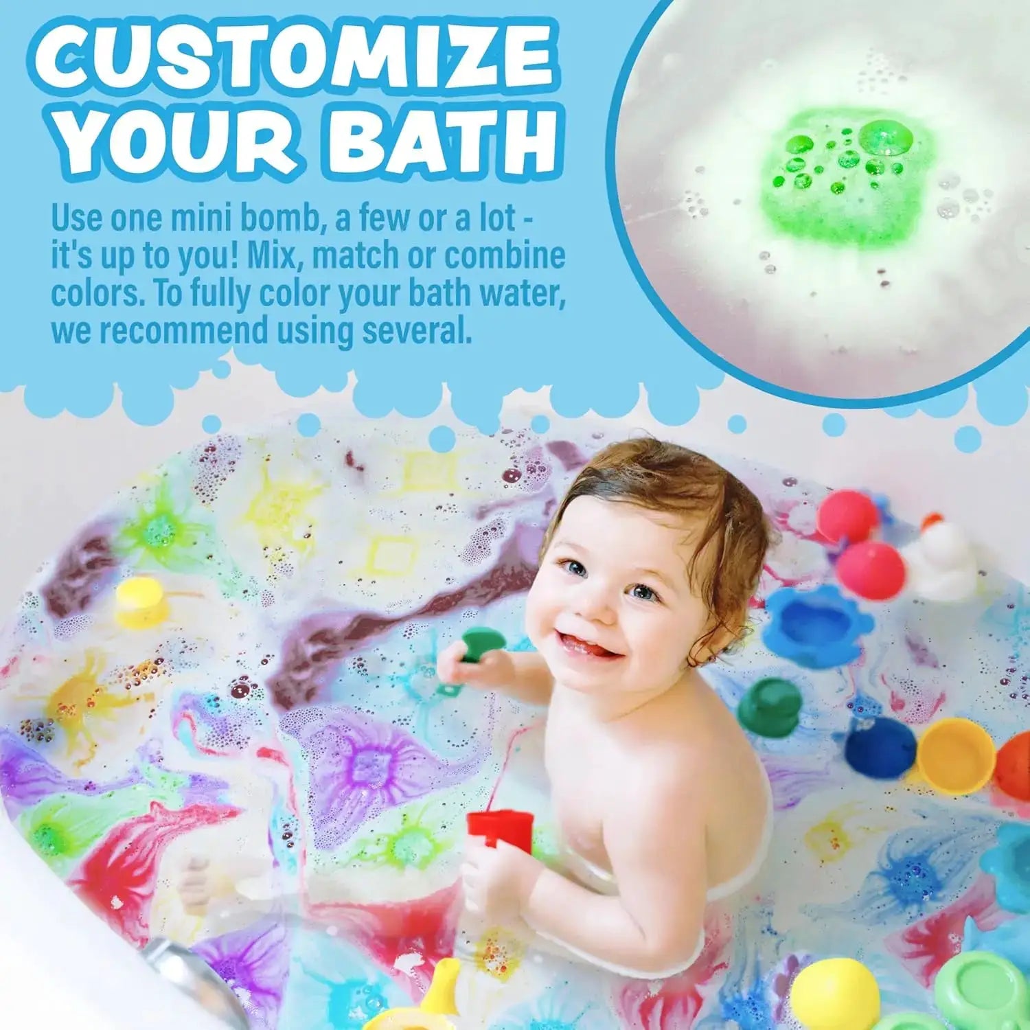 90 Mini Bath Bombs for Kids, Rainbow Colors, Nontoxic, Foam & Bubbles, Bathtub Art Fun - ToylandEU