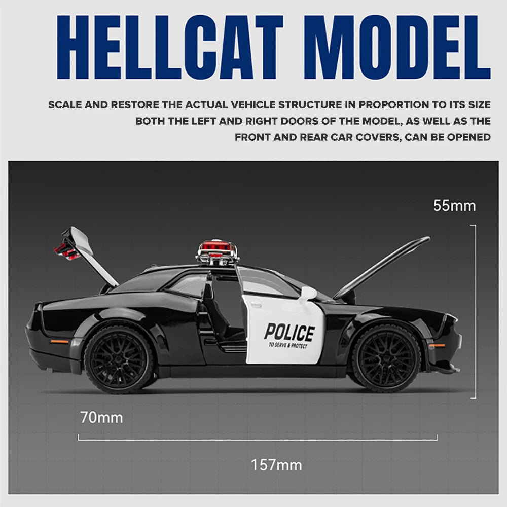 Dodge HellCat 1/32 Scale Metal Police Diecast Toy Car with Sound and Light Effect - ToylandEU