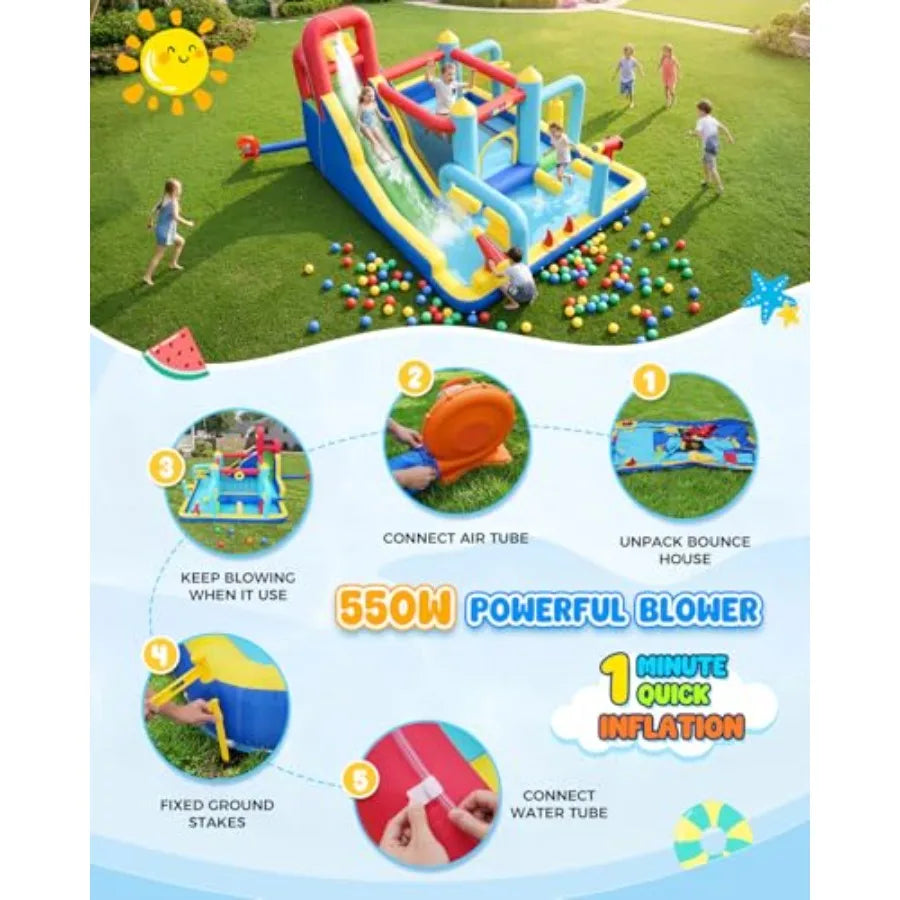 16 In 1 Water Slide Bounce House Backyard Fun Deluxe