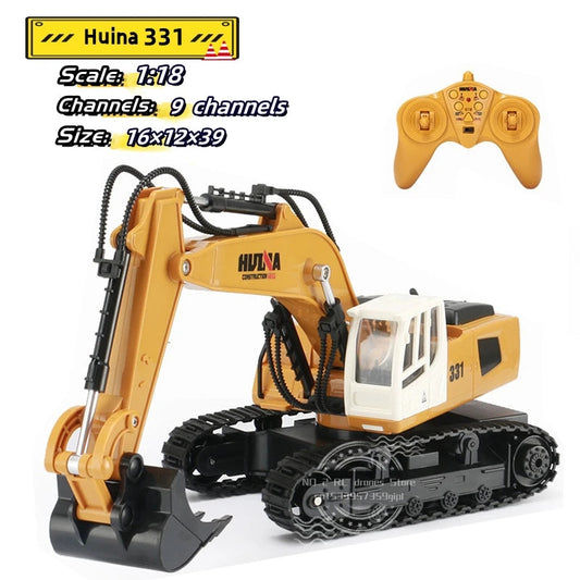 331 Alloy Remote Control Excavator Truck 9CH 1:18 39cm RC - Metal and Plastic Construction, Remote Control Features - ToylandEU