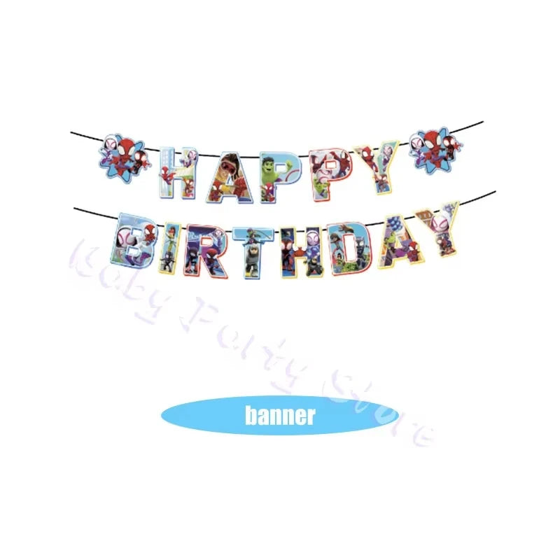 Spidey Tableware Kit | Plates And Cups | Latex Balloons | Birthday Backdrop