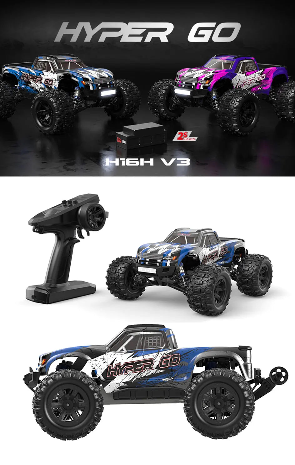 RC MJX Hyper Go H16H V3.0 High-Speed 4WD Off-Road Remote Control Truck with GPS