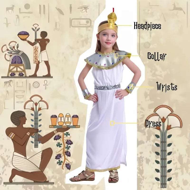 Egyptian Queen Cleopatra Costume Dress for Girls - Halloween Cosplay Fancy Dress Set