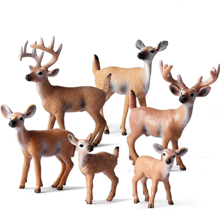 Forest Animal Action Figures Set - Moose, Elk, Reindeer, Alpaca, Sika Deer - ToylandEU