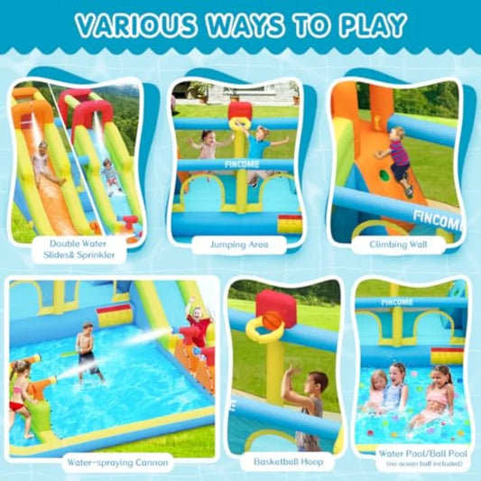 Inflatable Water Bounce House With Double Slides And Air Blower