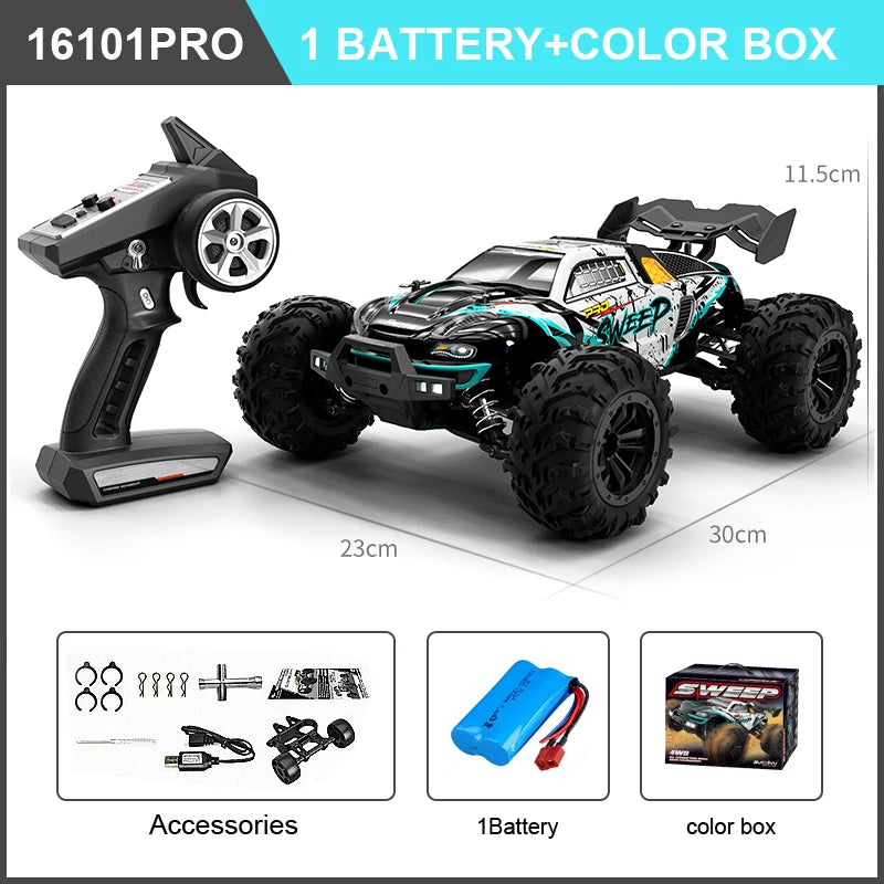 RC High-Speed 1:16 4WD Brushless Remote Control Monster Truck - 75KM/H Off-Road Adventure with LED Lights for Boys