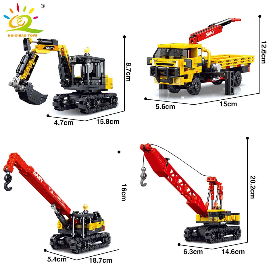 HUIQIBAO 884PCS 4in1 Engineering Piling Machine Building Block Crane - ToylandEU