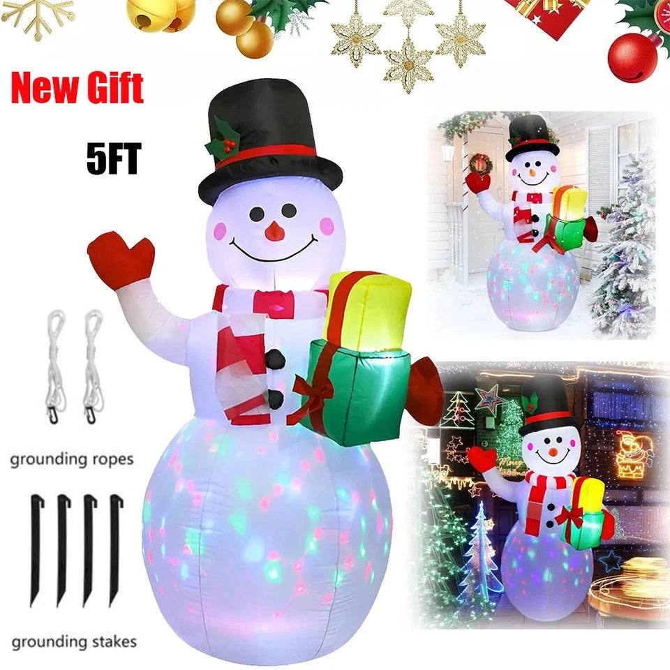 5FT Christmas Snowman Inflatable | Red Gloves Design | Rotating LED Lights