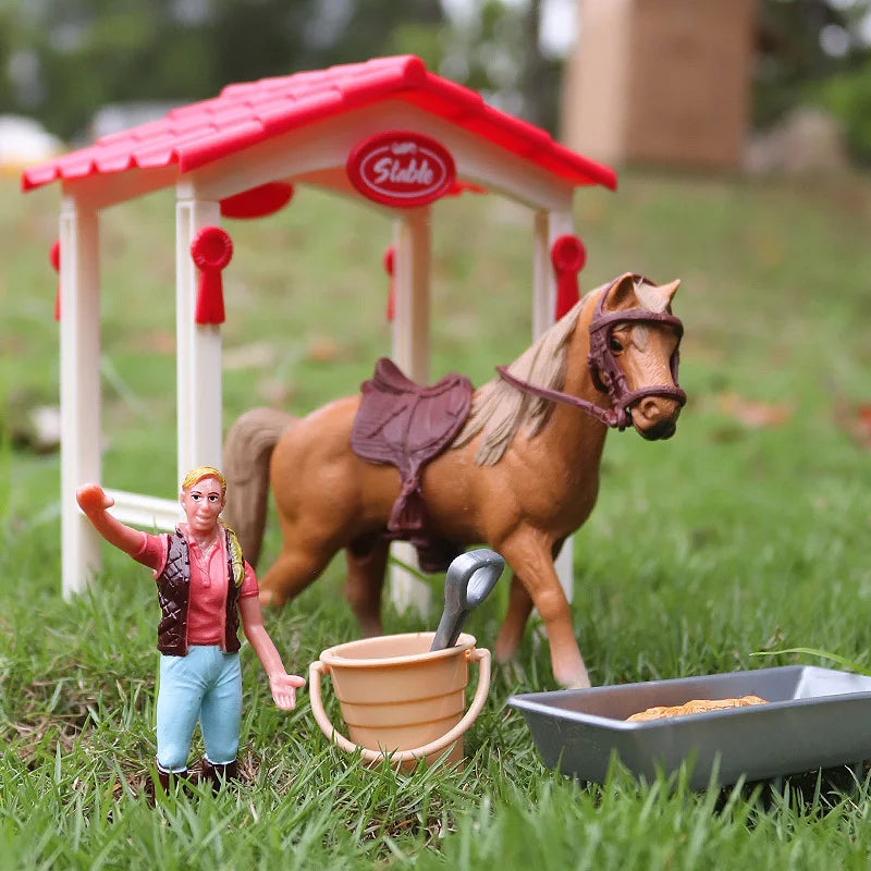 Simulation Farm Horse Fence Cart Animal Figurine Equestrian Knight - ToylandEU