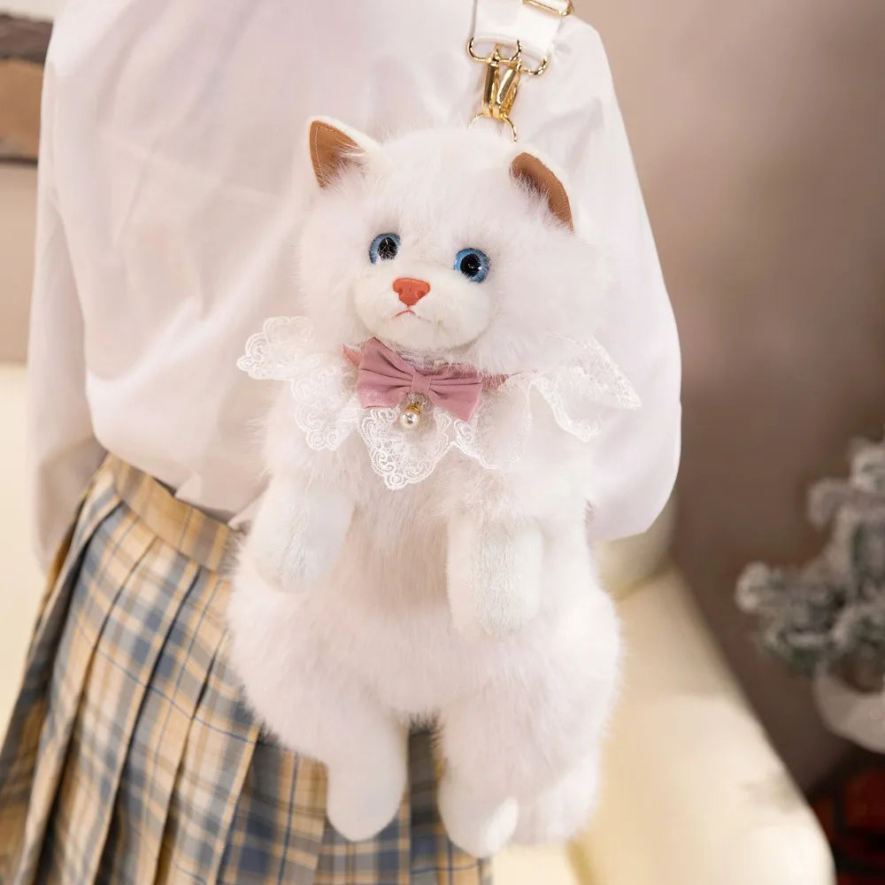 Plush Cat Backpack Realistic Puppet Style For Travel