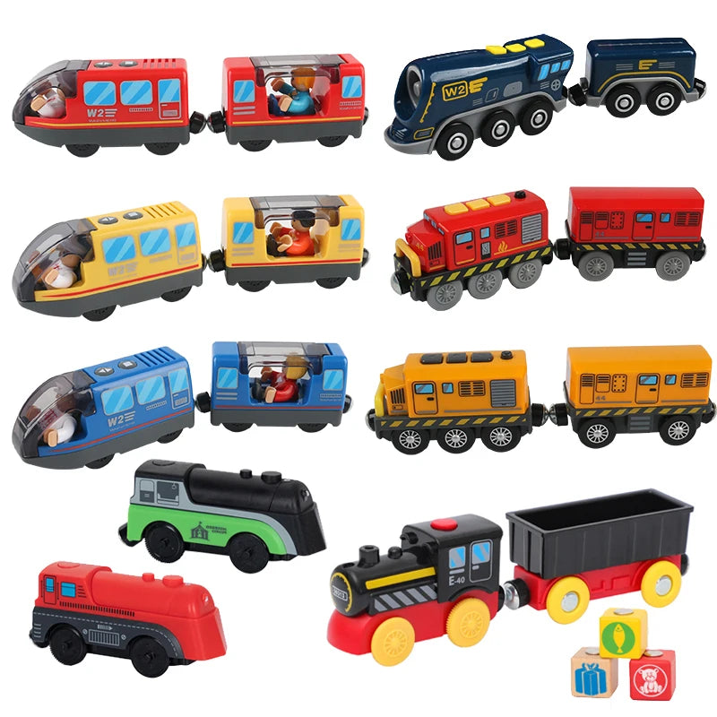 Kids Electric Train Set with Battery Operation and Magnetic Die-Cast Cars