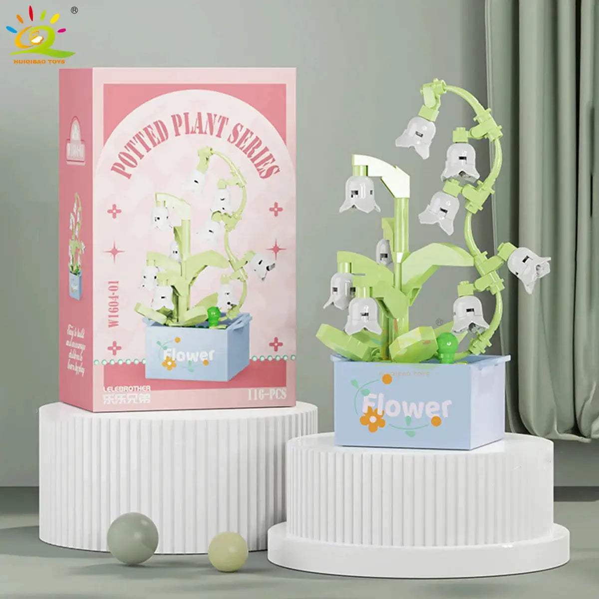HUIQIBAO MOC Flower Succulent Potted Model Building Block DIY Eternal Bouquet Home Desk Plant Decor Brick Girl Gift Children Toy - ToylandEU