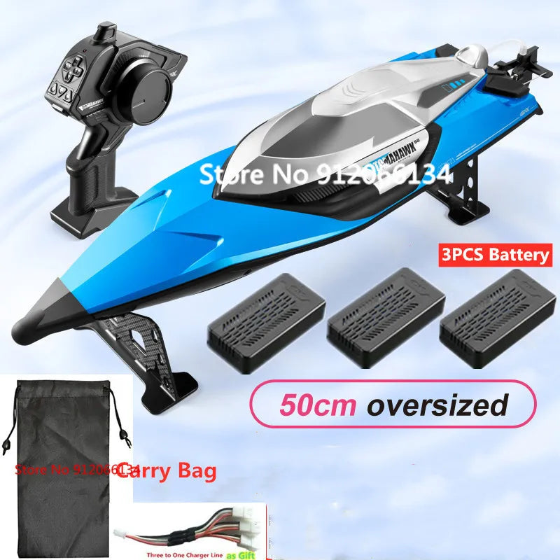 RC High-Speed 70KM/H RC Racing Boat - Double-Layer Waterproof Remote Control Yacht with Capsize Reset & Water Cooling System, 50CM Oversized Design