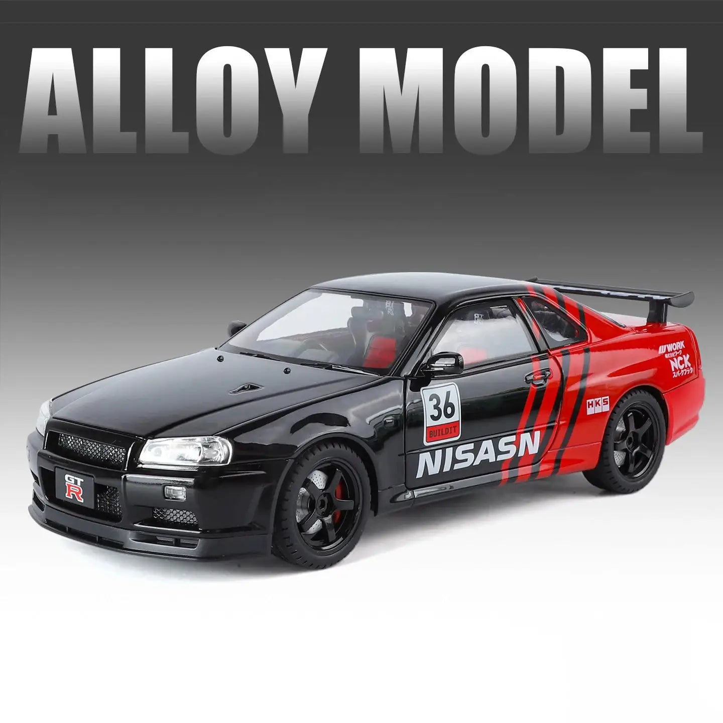 1/18 Skyline GTR R34 Modified Car Alloy Car Model Sound and Light Pull Back Children's Toy Collectibles Birthday gift - ToylandEU