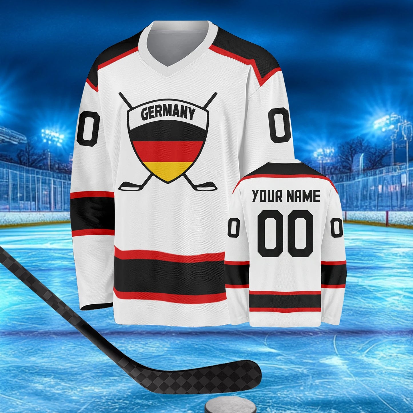 Personalized Germany Hockey Jersey for Men, Women, Youth & Kids - Custom Name & Number V-Neck Sports Uniform Gift for Fans