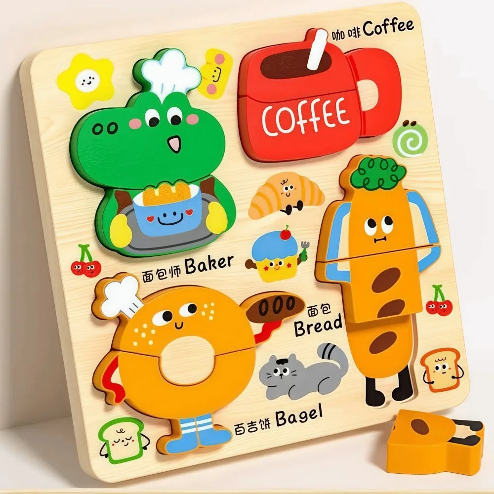 Wood Puzzle | 4 in 1 | 3D Cartoon Animals | 18x18 cm Portable