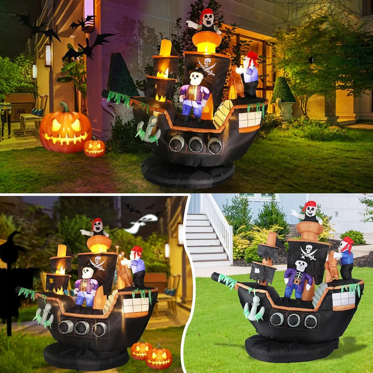 Halloween Inflatable Pirate Ship | 7 Ft High | Built In Led Lights | Yard Decor