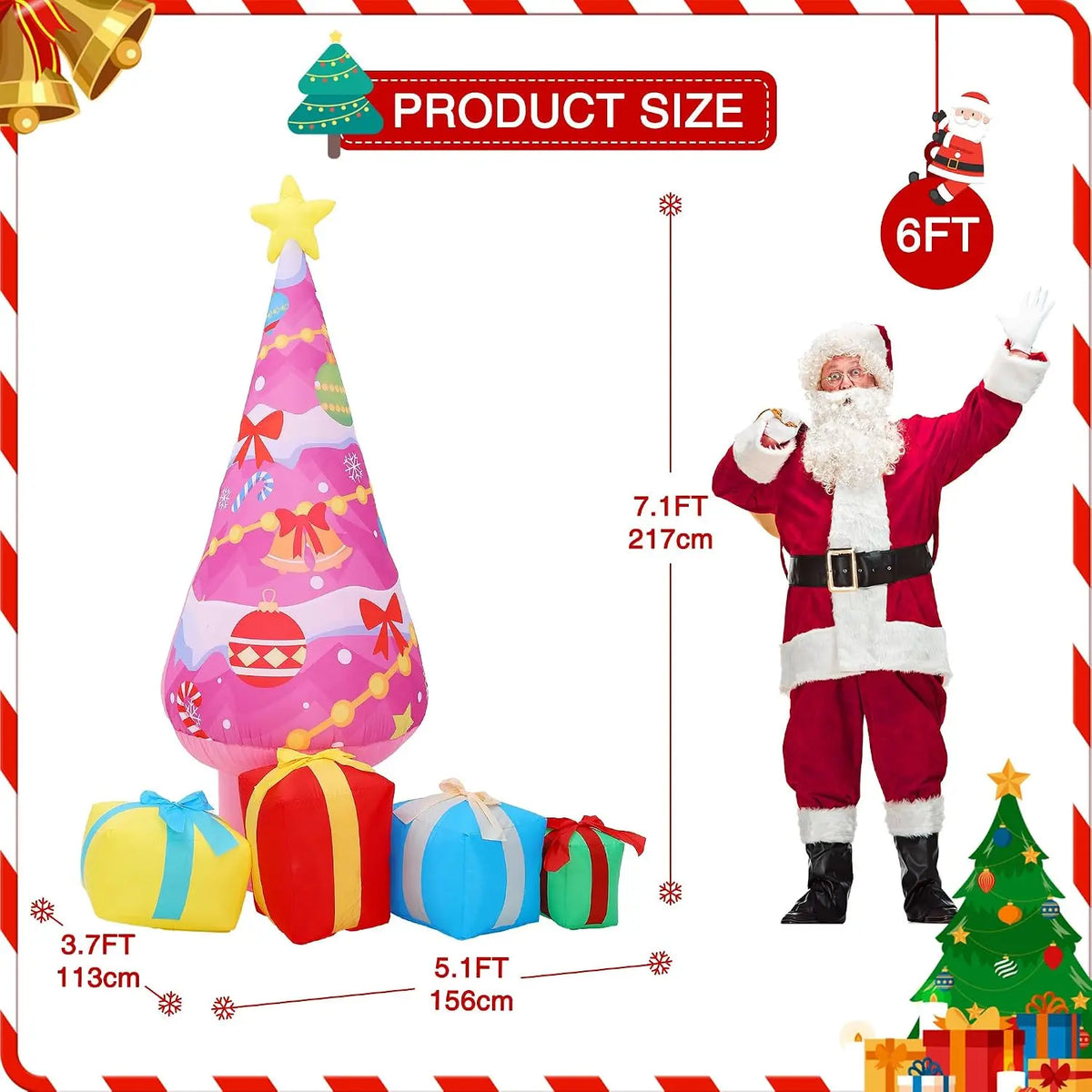 Pink Inflatable Christmas Tree | Built In LED Lights | 7 Ft | Yard Decor