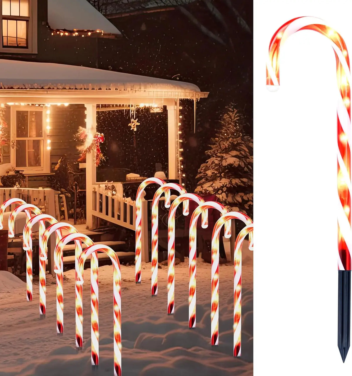 Candy Cane Pathway Lights | 16 Inch Height | Warm White Glow | Set Of 12