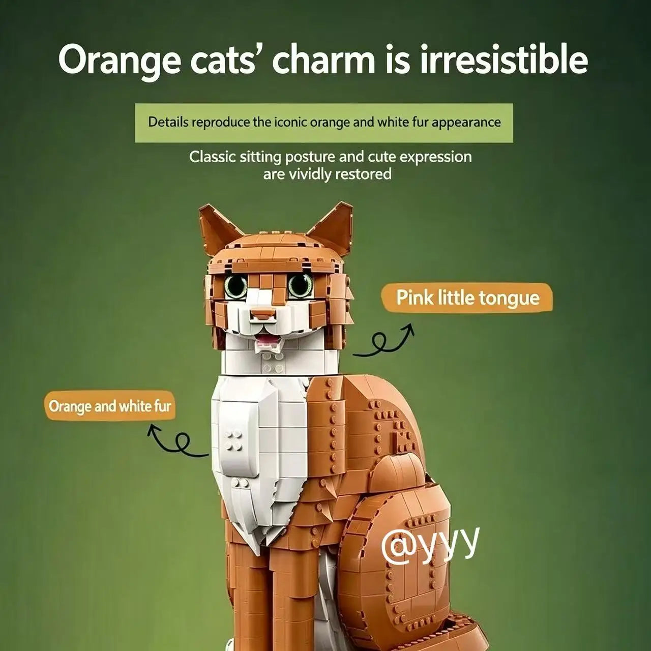 Building Block Set | Orange Cat Ornament | 1755 Pieces | Collectible Display