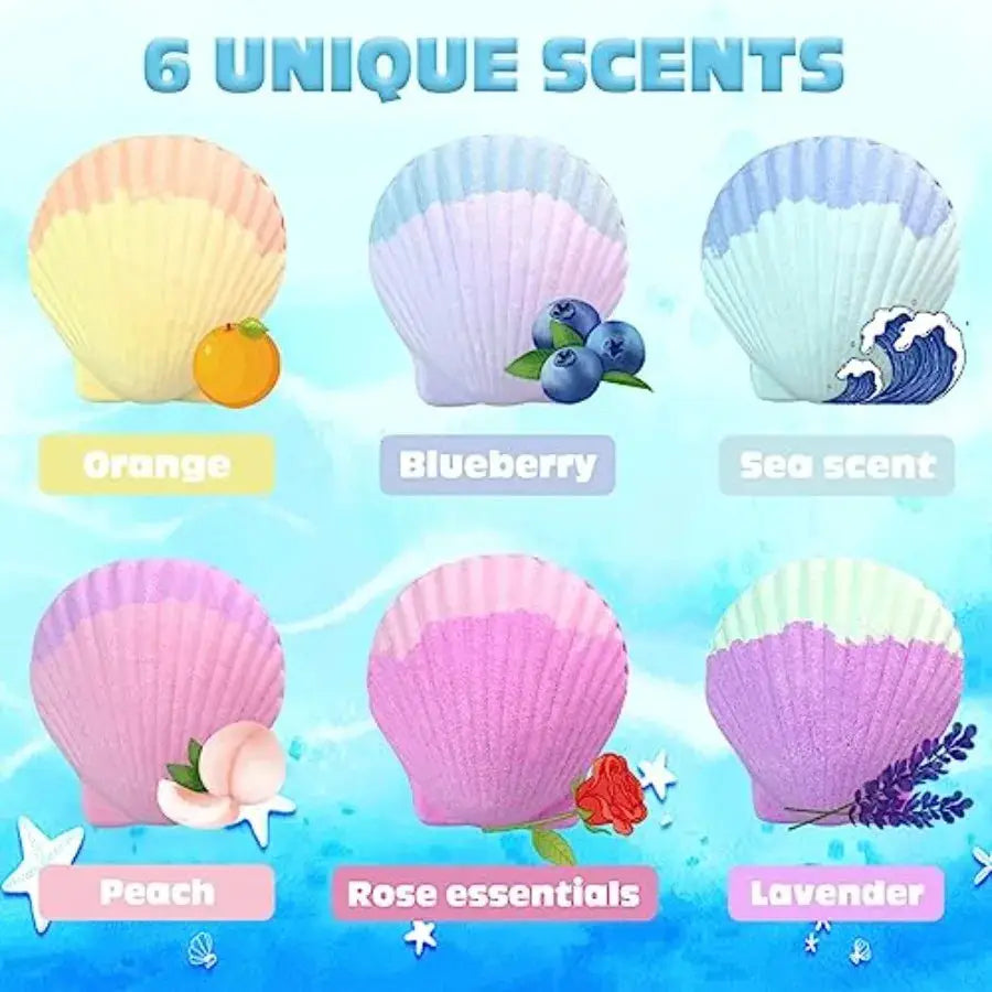 Mermaid Bath Bombs for with Surprise Inside 6 Pcs Shell Bubble Bath Bombs Kit with Mermaid Toys Birthday Christmas Jewelry Gift - ToylandEU
