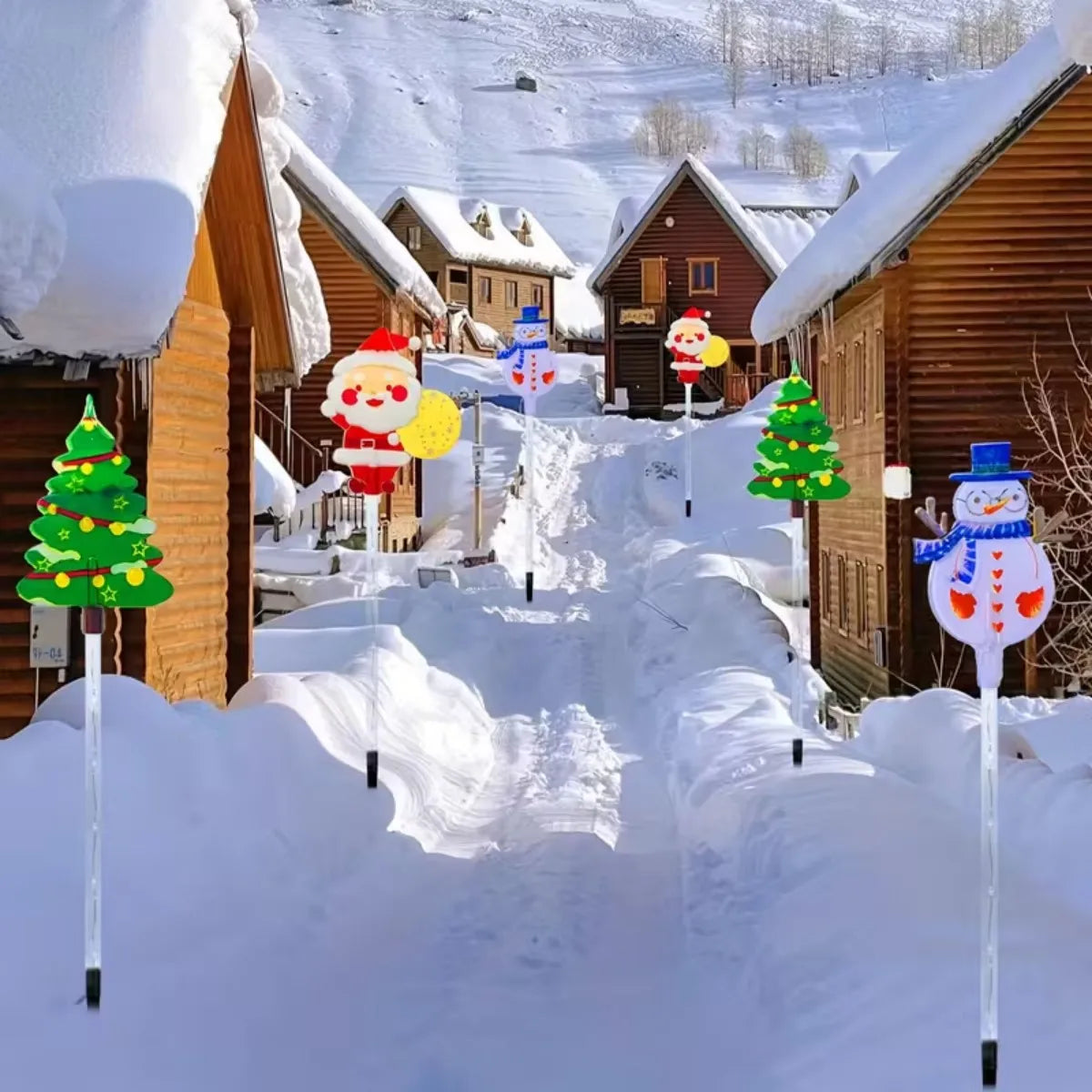 Solar Christmas Lawn Lights | 6 In 1 Set | Santa, Tree And Elk Decor