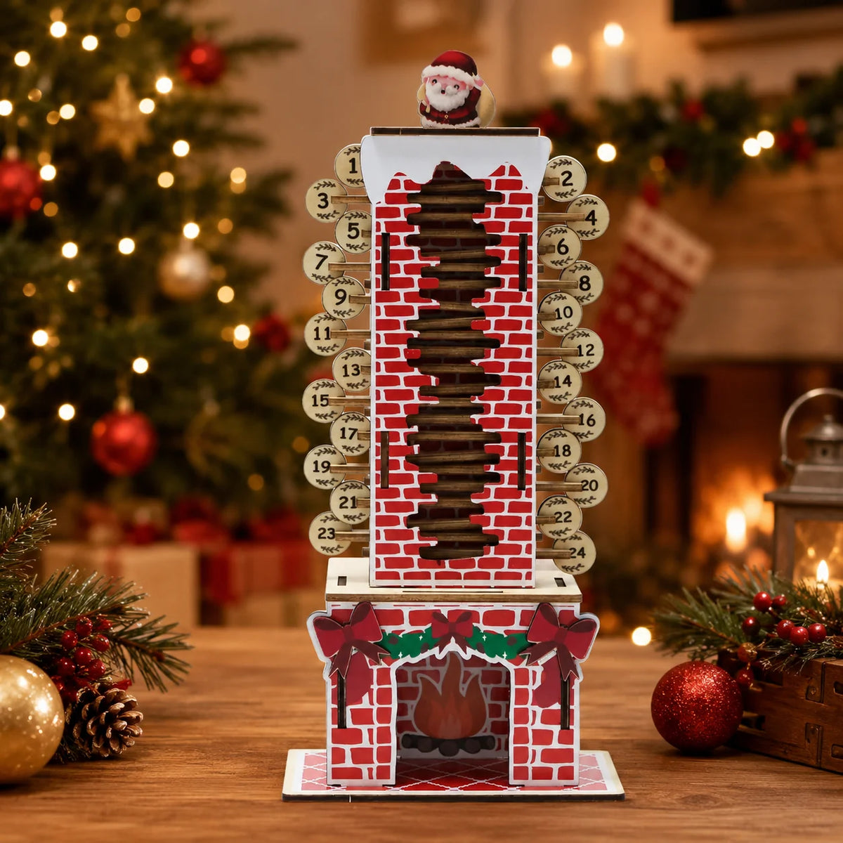 Advent Calendar | 24 Day Wooden Santa Chimney | DIY Tabletop Ornament | Home Desktop Christmas Decor