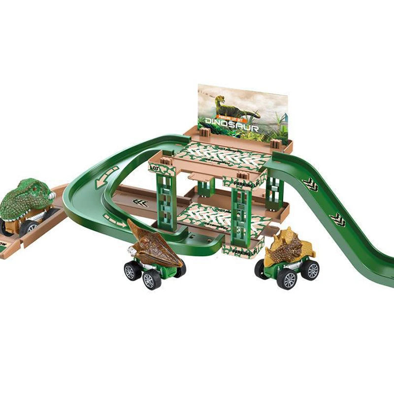 Kids Multi-storey Construction Car Playset with Race Track and Dinosaur Car Toys - ToylandEU