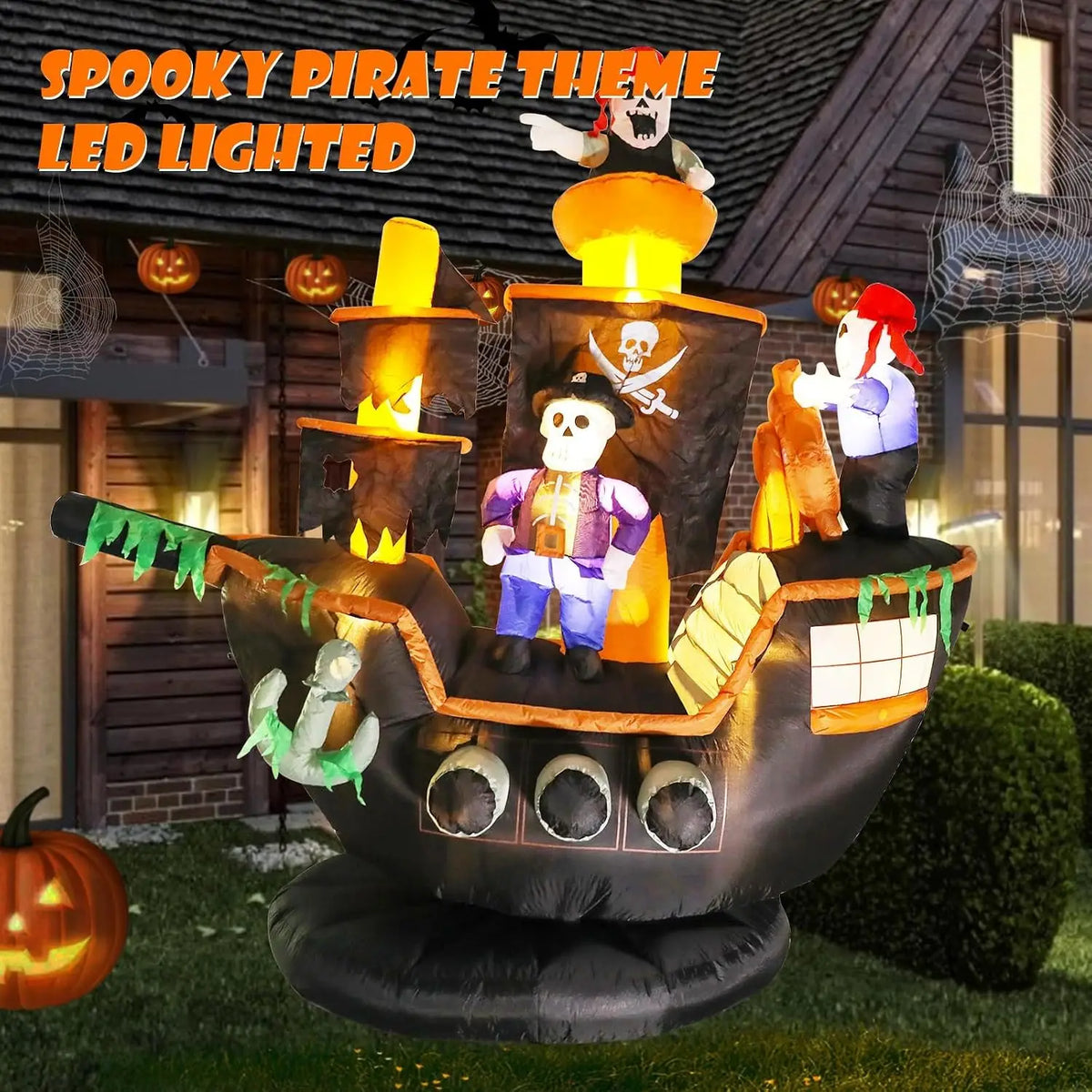 Halloween Inflatable Pirate Ship | 7 Ft High | Built In Led Lights | Yard Decor