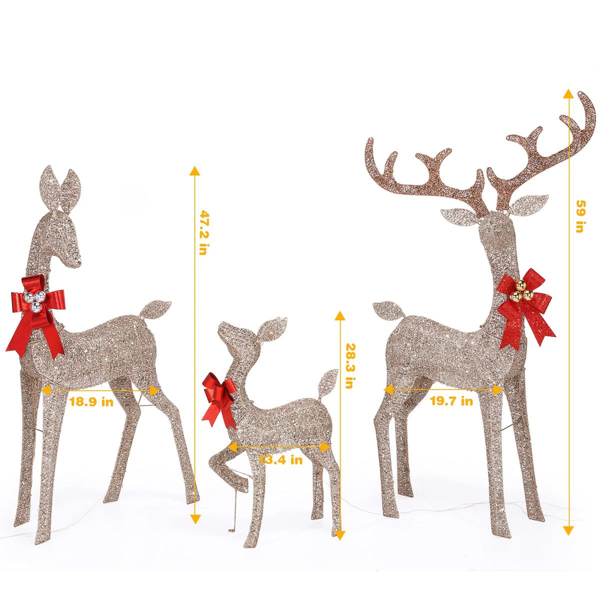 Lighted Christmas Deer Set | 210 Warm Led Lights | 3 Piece Outdoor Decor
