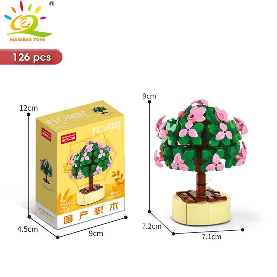HUIQIBAO MOC Flower Succulent Potted Model Building Block DIY Eternal Bouquet Home Desk Plant Decor Brick Girl Gift Children Toy - ToylandEU