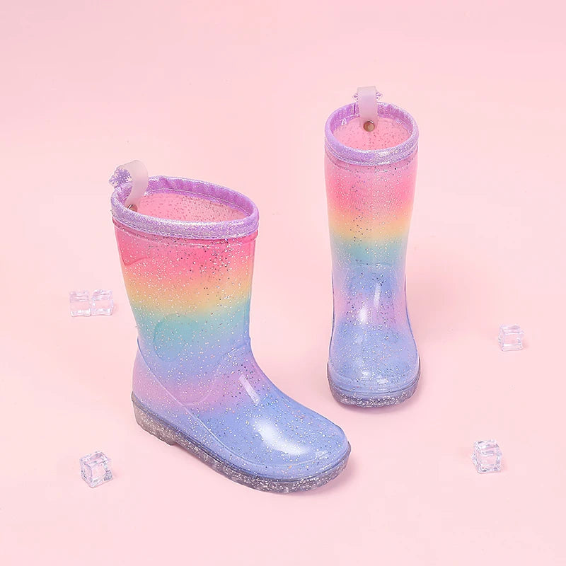 Kids Rain Boots | Waterproof Non Slip | Rainbow Gradient | Girls Slip On