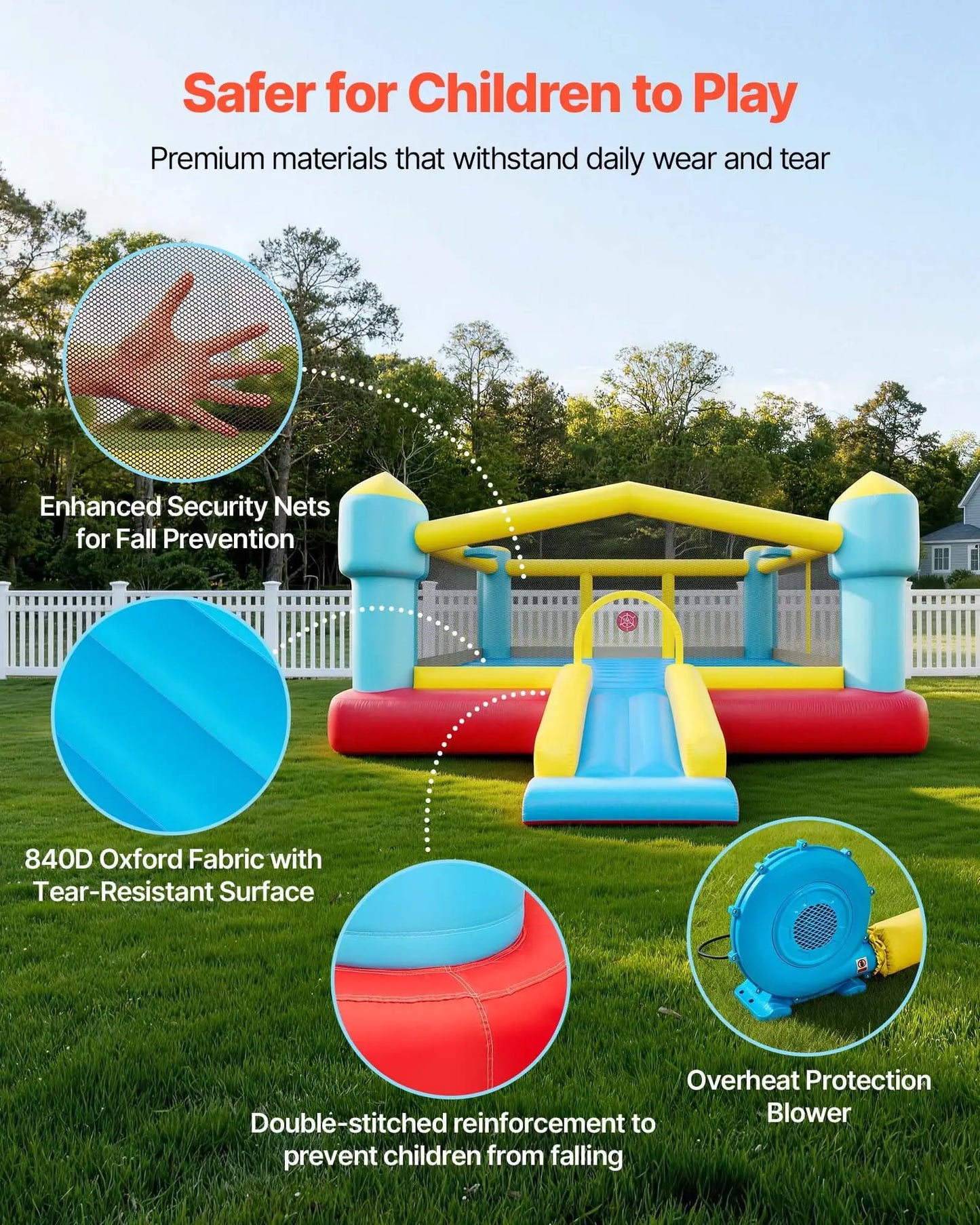 Inflatable Bounce House With Slide And Basketball Hoop for Kids