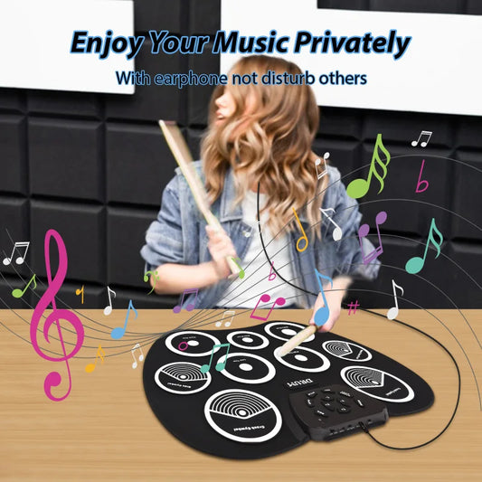 Portable 9 Pad Electronic Drum Set With MIDI Interface