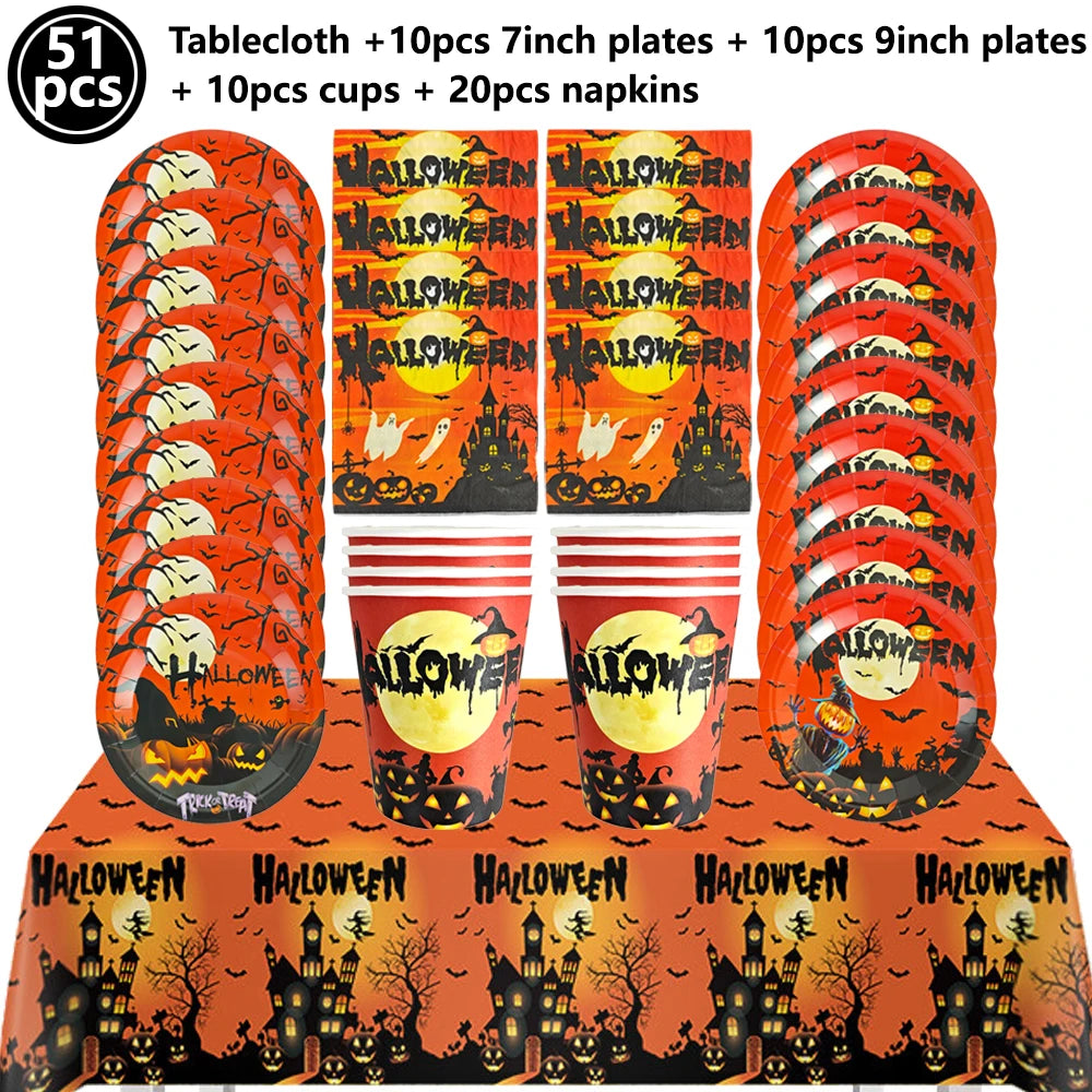 Halloween Party Tableware | Paper Disposable | Plates Cups | Birthday Decor